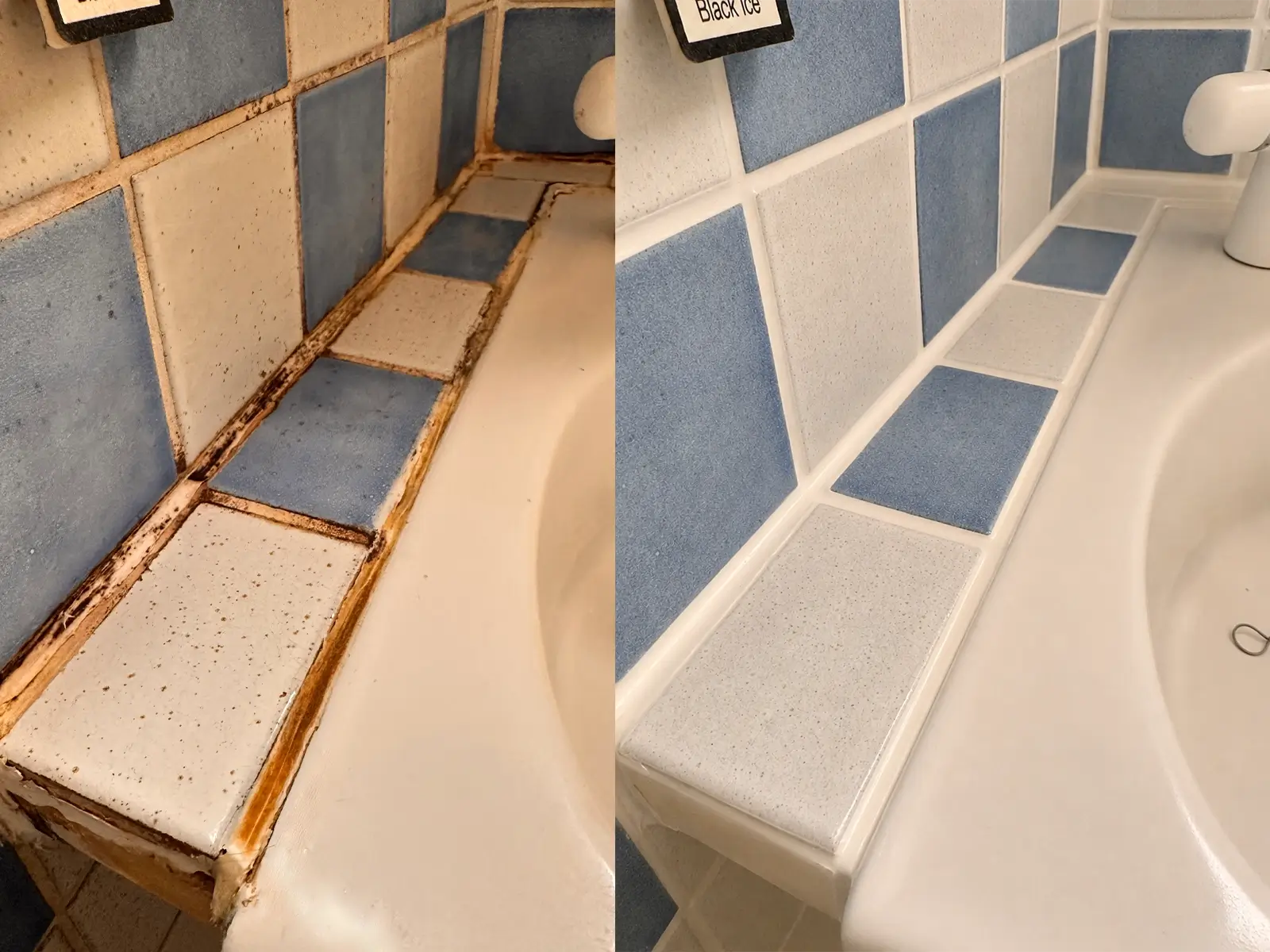 Lavabo und Plattenfugen gereinigt