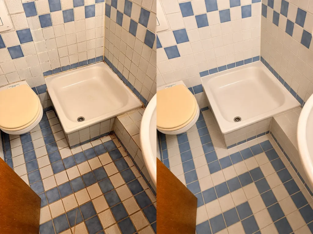 Vorher-Nachher: Schimmel an einer Dusche in Basel entfernt und Silikonfugen erneuert