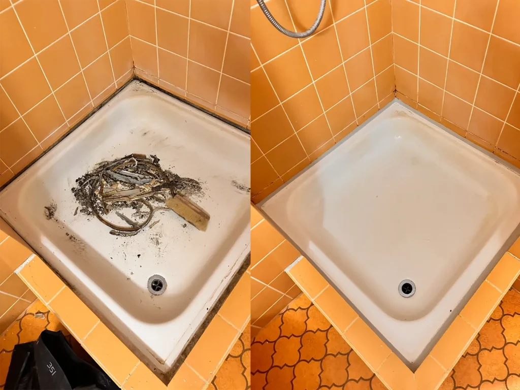 Vorher-Nachher: alte Silikonfugen im Bad in Göschenen erneuert